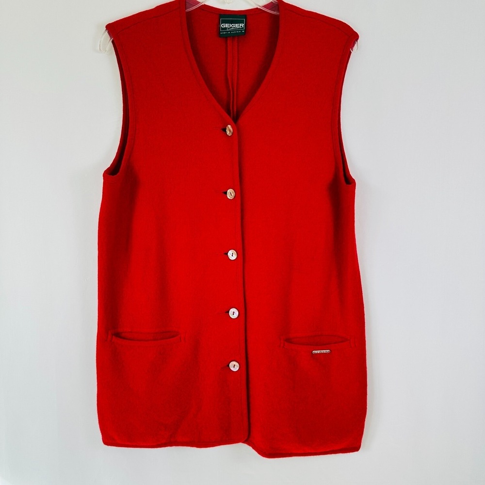 Vintage Geiger Sweater Vest Womens Austria 42 Pearl Button Melrose Pockets Wool